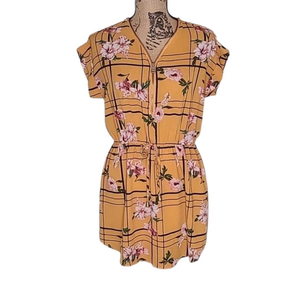 J for Justify Mustard Floral Mini Tunic Dress